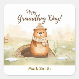 Groundhog Day Watercolor Stickers Cute Classroom
