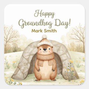 Groundhog Day Watercolor Stickers Cute Classroom
