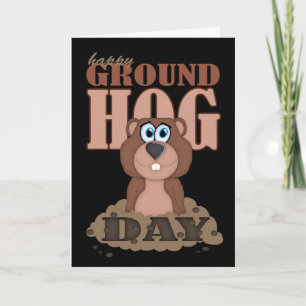 Groundhog Day With Cute Cartoon Groundhog Card