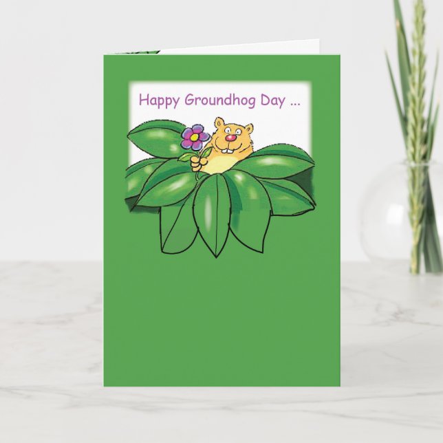 Groundhog Day with Flowers Green Card (Front)