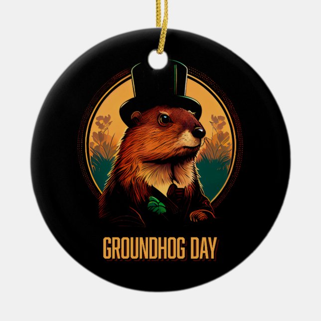 Groundhog Day with Phil Ceramic Ornament (Front)