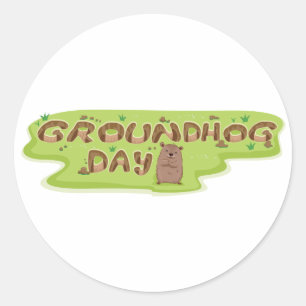 Groundhog Day Wood Lettering Classic Round Sticker