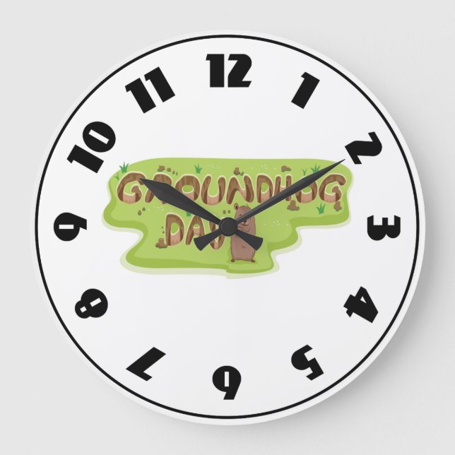 Groundhog Day Wood Lettering Large Clock (Front)