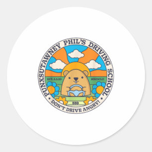 Groundhog Driving School Funny Men Women Retro Rod Classic Round Sticker