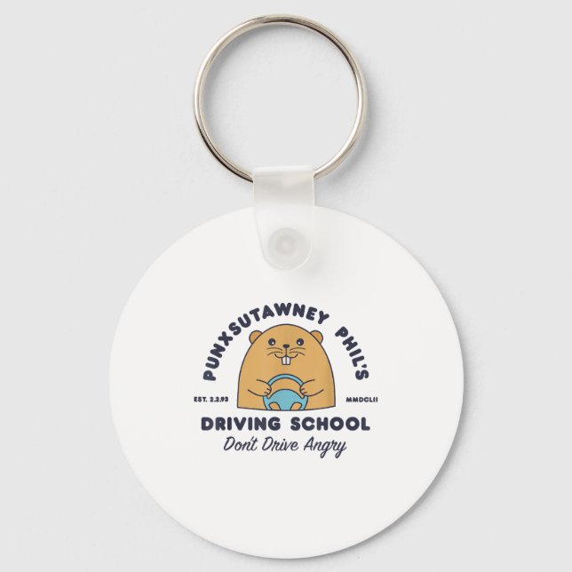 Groundhog Driving School Funny Men Women Retro Rod Key Ring (Front)