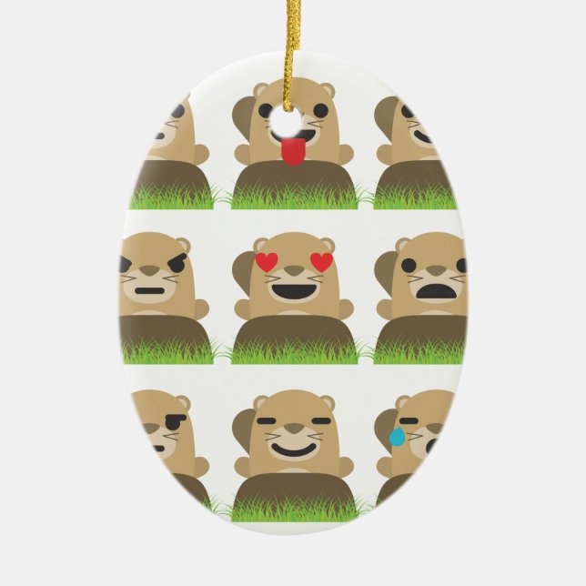 groundhog emojis ceramic ornament (Front)