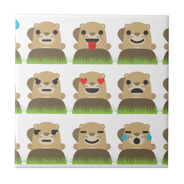 groundhog emojis ceramic tile (Front)