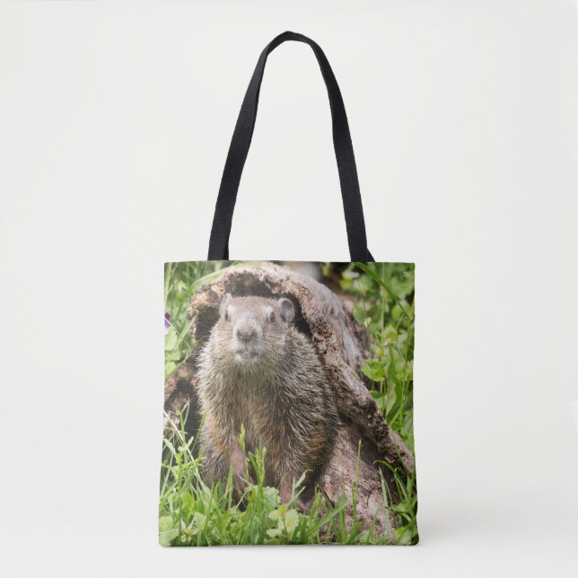 Groundhog in a Hollow Log Tote Bag (Front)