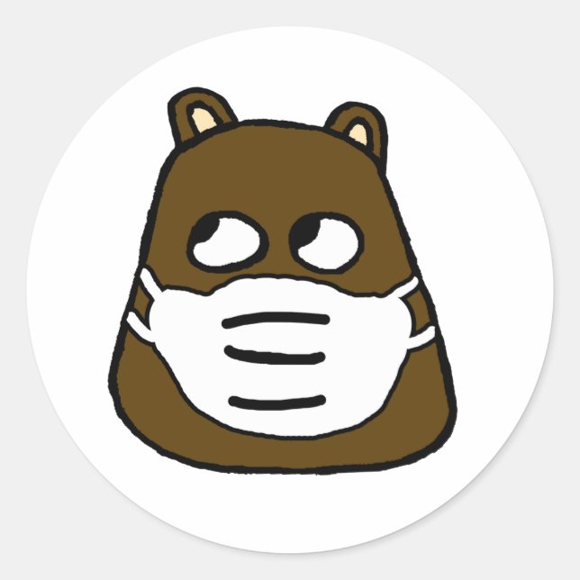 Groundhog in Face Mask Classic Round Sticker (Front)