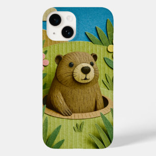 Groundhog in its burrow, cardboard style art Case-Mate iPhone 14 case