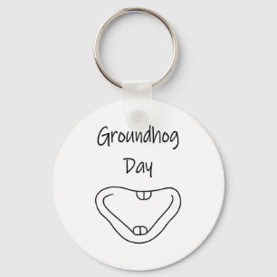 Groundhog Mouth Smile Line Art For Groundhog Day Key Ring