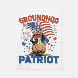 Groundhog Patriot American Flag 4th Of July Celebr Fleece Blanket