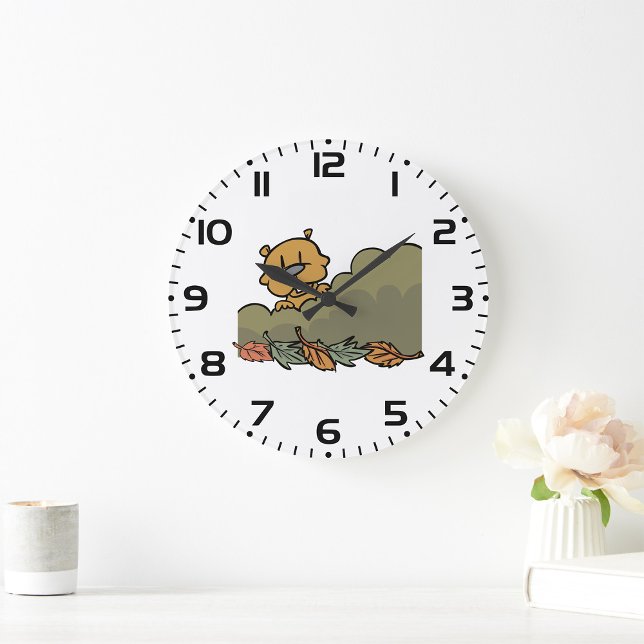 Groundhog Peeking Through Autumn Bushes  Large Clock (Creator Uploaded)