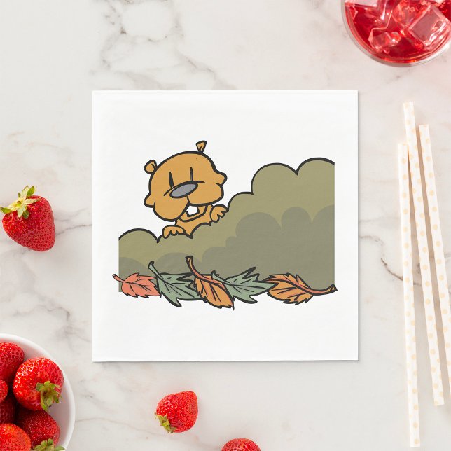 Groundhog Peeking Through Autumn Bushes  Napkin (Creator Uploaded)