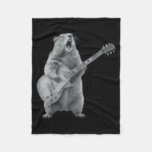Groundhog Playing Guitar Rock Happy Groundhog Day  Fleece Blanket