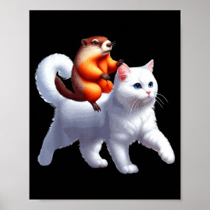 Groundhog Riding Cat Costume Family Kids Toddler Poster