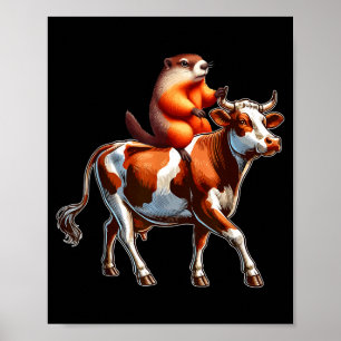 Groundhog Riding Cow Costume Family Kids Toddler Poster