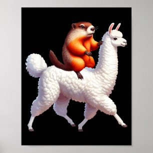 Groundhog Riding Llama Costume Family Kids Toddler Poster