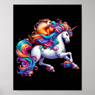 Groundhog Riding Unicorn Costume Family Kids Toddl Poster