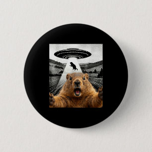 Groundhog Selfie With Alien Ufo Humor Men Women Ki 6 Cm Round Badge