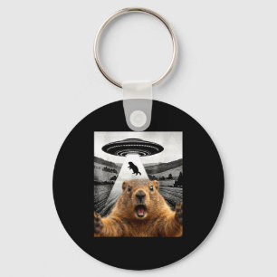 Groundhog Selfie With Alien Ufo Humor Men Women Ki Key Ring