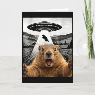 Groundhog Selfie With Alien Ufo Humour Men Women K Card