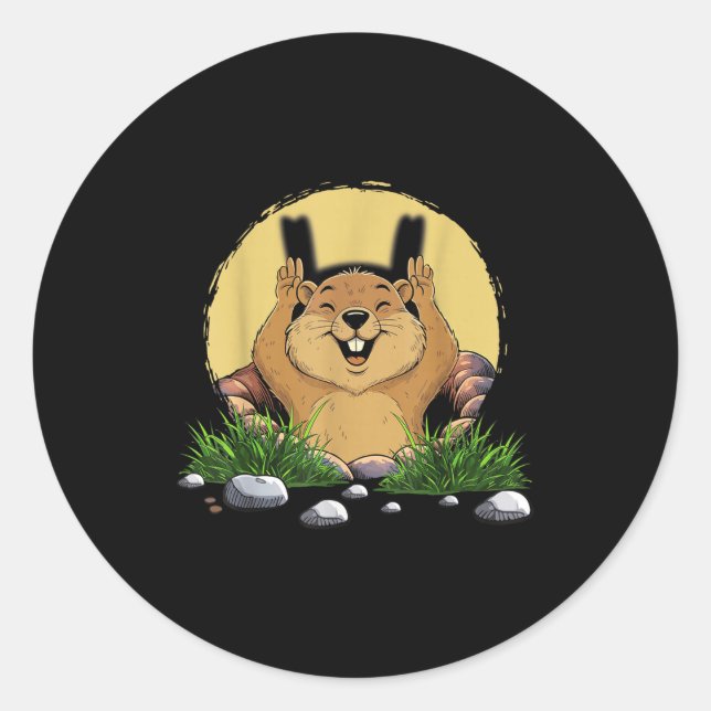 Groundhog Shadow Cute Puppet Funny Groundhog Day  Classic Round Sticker (Front)