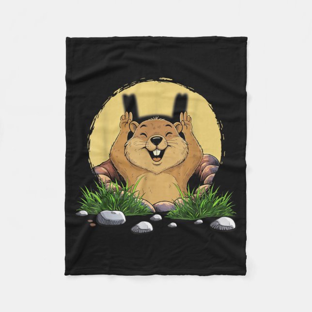 Groundhog Shadow Cute Puppet Funny Groundhog Day  Fleece Blanket (Front)