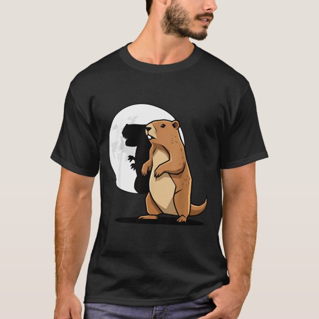 Groundhog Shadow Dinosaur Puppet Happy Groundhog D T-Shirt (Front)