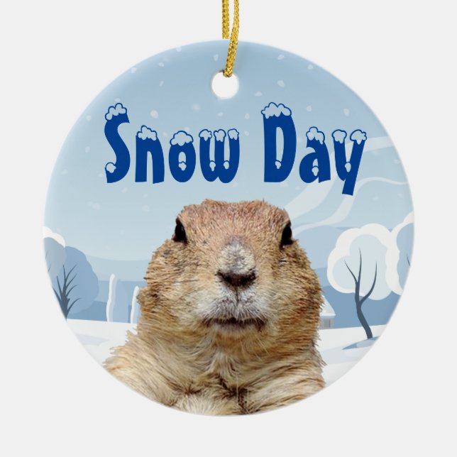 Groundhog Snow Day Ceramic Ornament (Front)