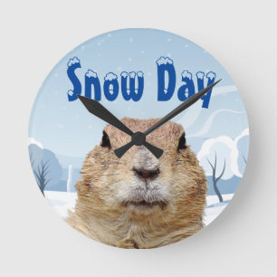 Groundhog Snow Day Round Clock