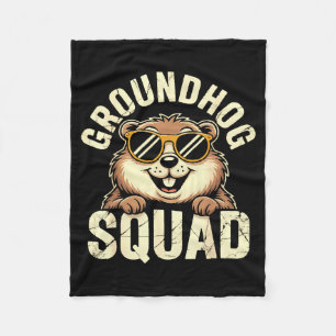Groundhog Squad 2026 Happy Groundhog Day Sungles Fleece Blanket