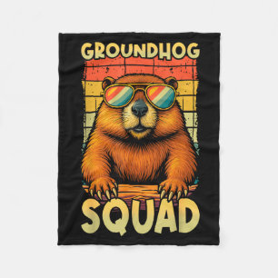 Groundhog Squad Happy Groundhog Day Retro Vintage  Fleece Blanket