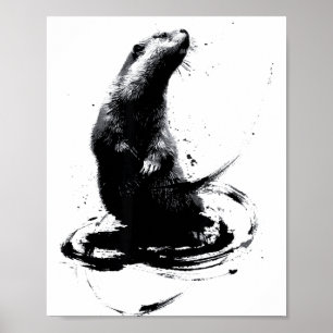 Groundhog Sumi-e Art Calligraphy Brush Ink Minimal Poster