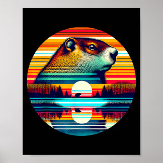 Groundhog Sunset Retro Style Safari Vintage 70s _1 Poster