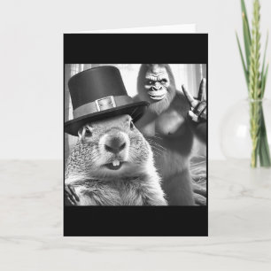 Groundhog Taking Selfie With Bigfoot Funny Groundh Card