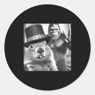 Groundhog Taking Selfie With Bigfoot Funny Groundh Classic Round Sticker