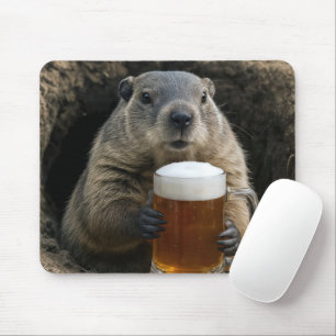 Groundhog With Mug of Beer Mouse Pad