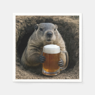 Groundhog With Mug of Beer Napkin