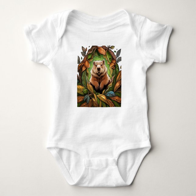 Groundhog Woodchuck With Mayflower Massachusetts  Baby Bodysuit (Front)