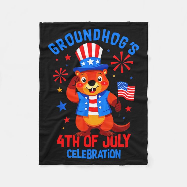 Groundhogs 4th Of July Celebration Patriotic Ameri Fleece Blanket (Front)