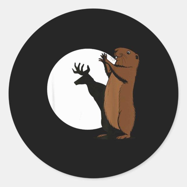 Groundhogs Deer Shadow Puppet Funny Woodchuck  Classic Round Sticker (Front)