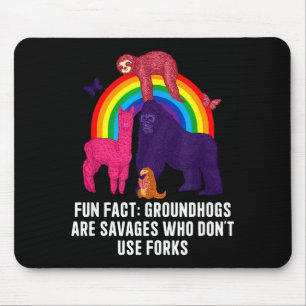 Groundhogs Eat Without Forks Funny Animal Pun Humo Mouse Pad