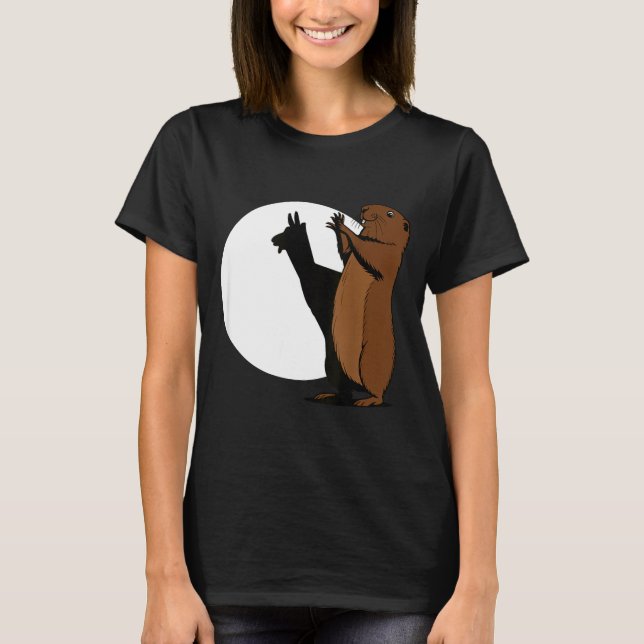 Groundhogs Llama Shadow Puppet Funny Woodchuck  T-Shirt (Front)