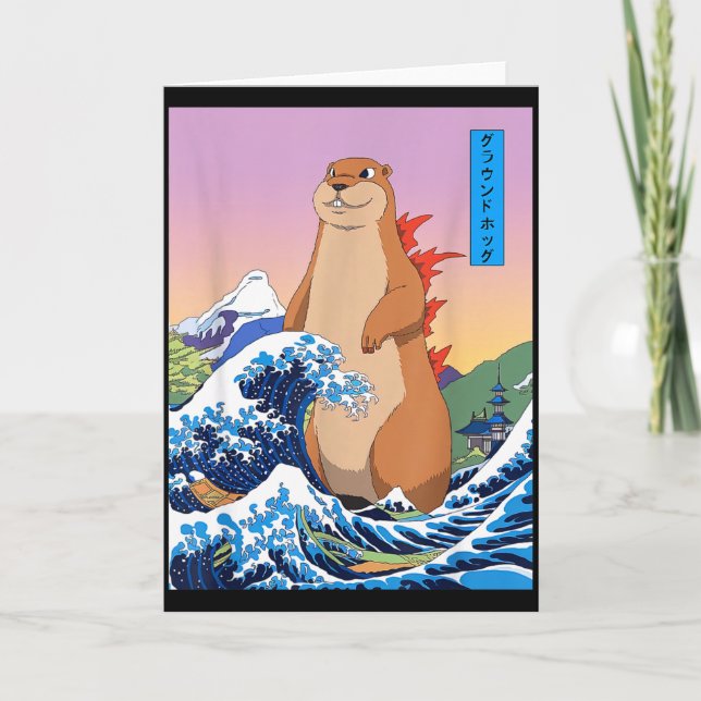 Groundhogzilla Funny Japanese Great Wave Anime Gro Card (Front)