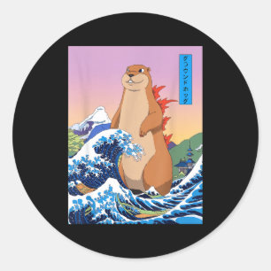 Groundhogzilla Funny Japanese Great Wave Anime Gro Classic Round Sticker