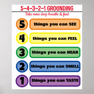 Grounding Technique for Anxiety/Stress 5 Senses Poster