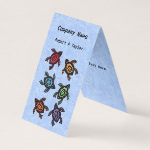 Group Abstract Turtles Colourful Shells Blue Business Card