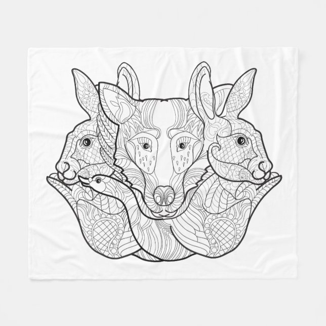 Group Animal Doodle Fleece Blanket (Front (Horizontal))
