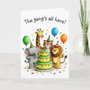 Group Birthday Whimsical Animals in Party Hats Card